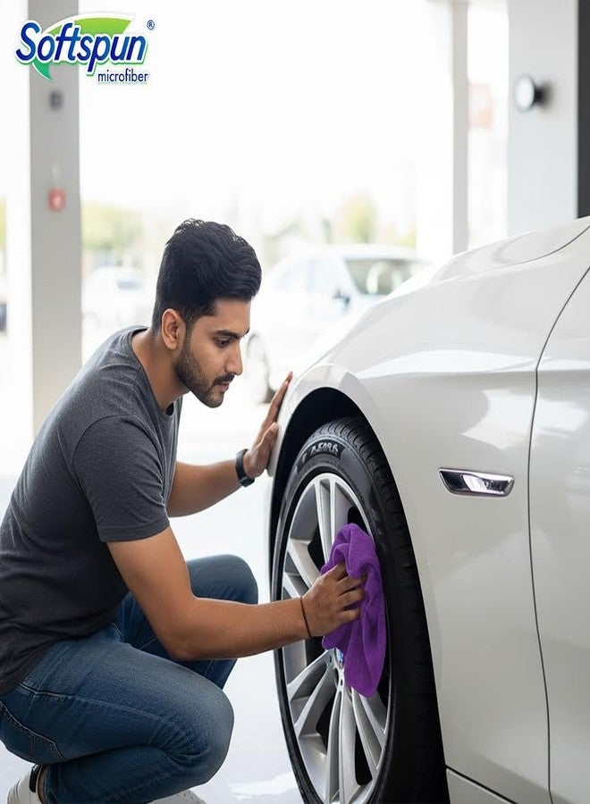 SOFTSPUN Microfiber Cloth - 5 pcs 40x40 cms 340 GSM Purple Thick Lint & StreakFree Multipurpose Cloths Automotive Microfibre Towels for Car Bike Cleaning Polishing Washing & Detailing. - Image 3
